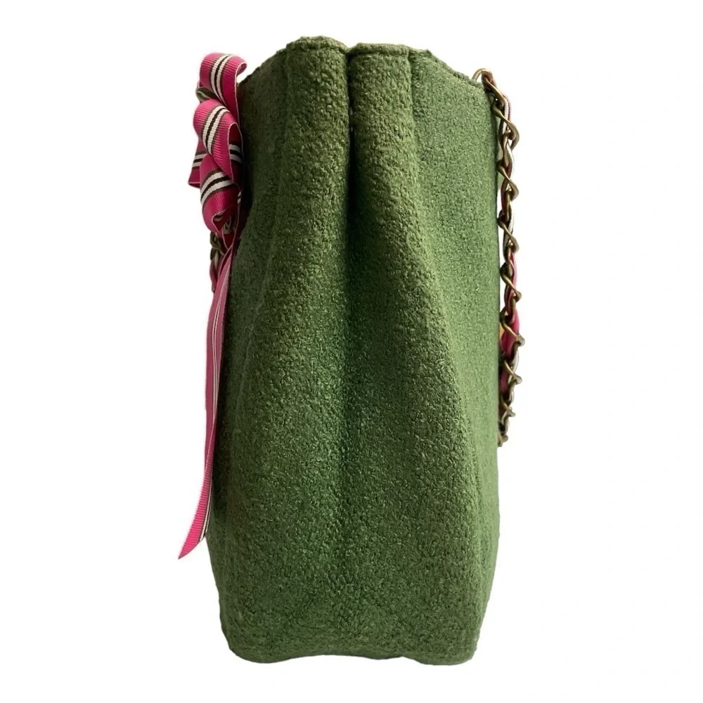 Vintage Limited Edition Green Tweed Goldie Bag Purse Chain Pockets Barbiecore